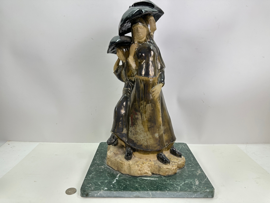 Artist Signed Art Pottery Sculpture On Marble Base 12W X 18H [Photo 3]