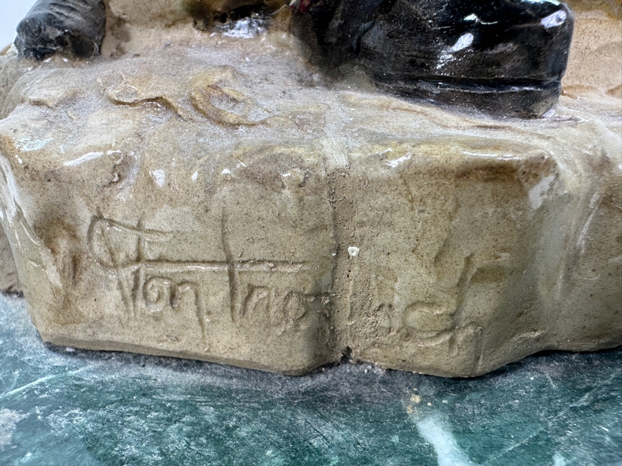 Artist Signed Art Pottery Sculpture On Marble Base 12W X 18H [Photo 2]