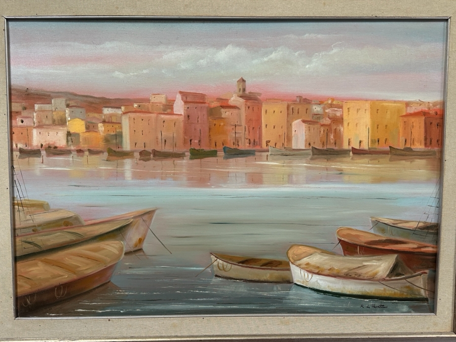 Original Oil Painting On Canvas From Sardinia Italy Artist Signed Lower Right Framed 39 X 27.5 Framed 49 X 37