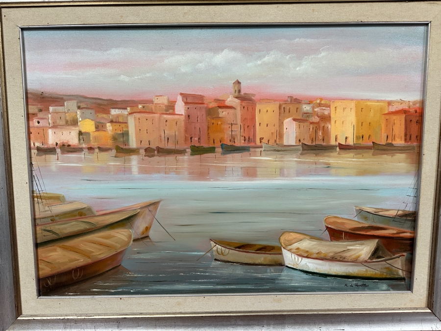 Original Oil Painting On Canvas From Sardinia Italy Artist Signed Lower Right Framed 39 X 27.5 Framed 49 X 37 [Photo 3]