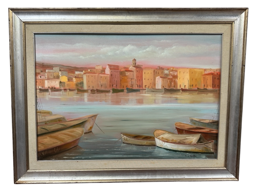 Original Oil Painting On Canvas From Sardinia Italy Artist Signed Lower Right Framed 39 X 27.5 Framed 49 X 37 [Photo 2]