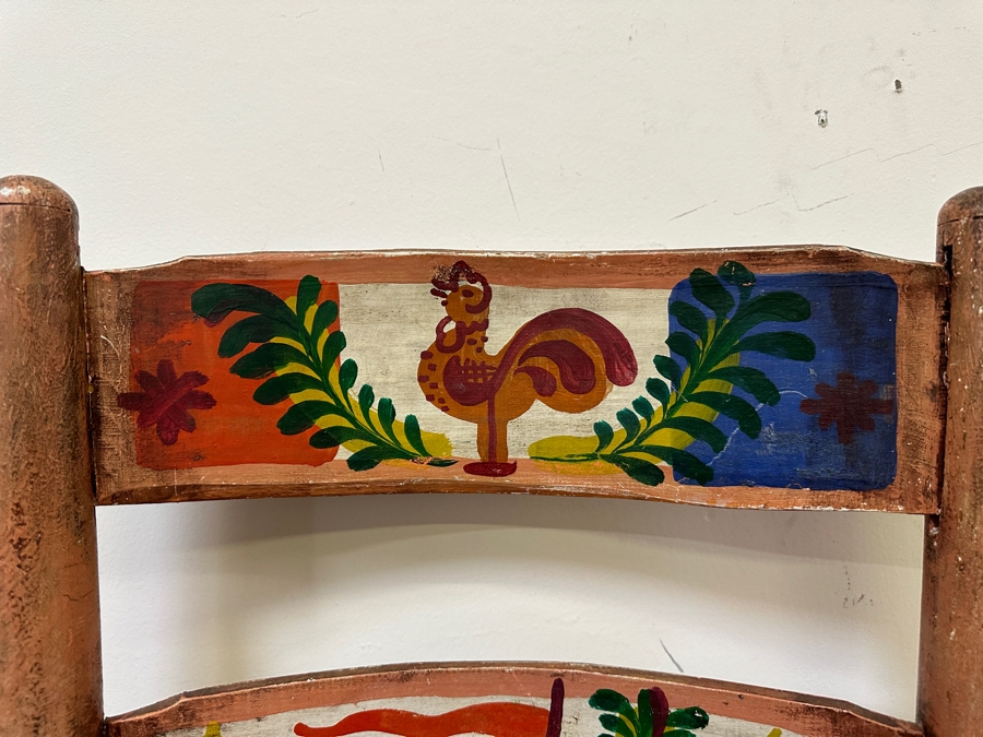 Peter Hunt (1896-1967, American) American Folk Art Hand Painted Wooden Rush Seat Chair 17W X 15D X 44H [Photo 6]