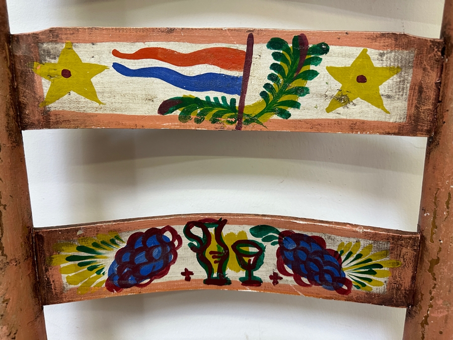 Peter Hunt (1896-1967, American) American Folk Art Hand Painted Wooden Rush Seat Chair 17W X 15D X 44H [Photo 5]