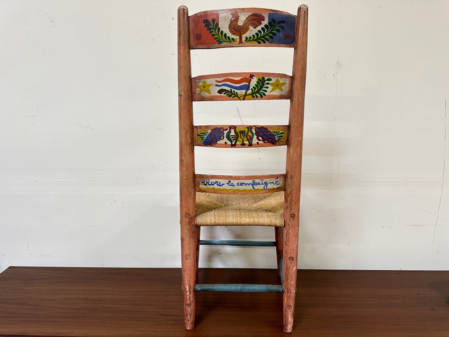Peter Hunt (1896-1967, American) American Folk Art Hand Painted Wooden Rush Seat Chair 17W X 15D X 44H [Photo 9]