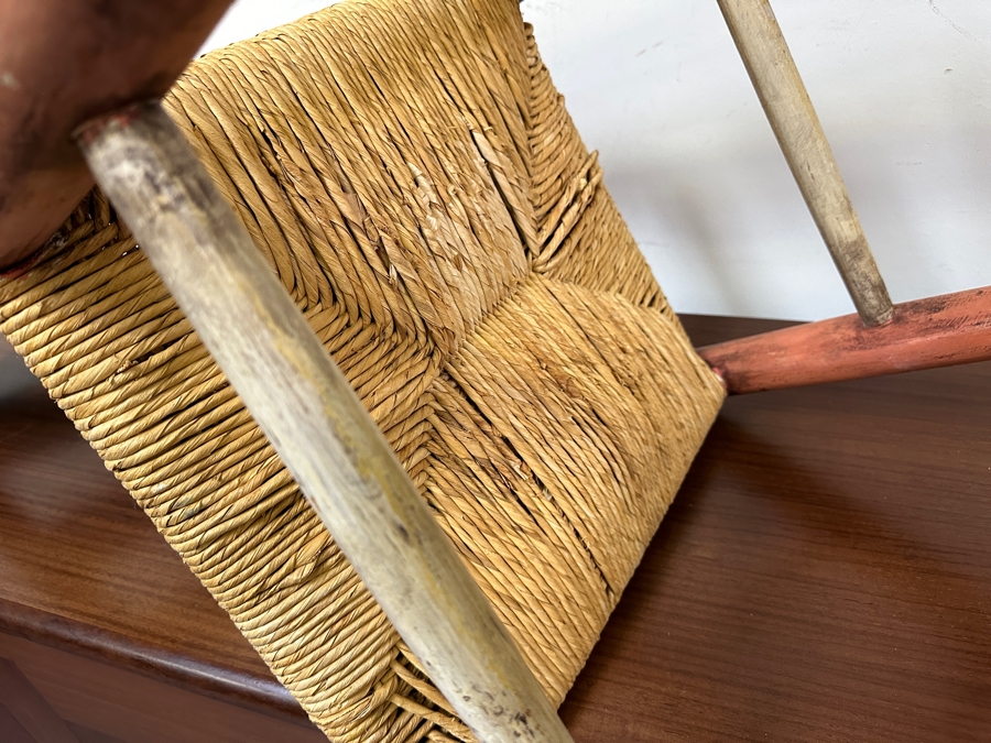 Peter Hunt (1896-1967, American) American Folk Art Hand Painted Wooden Rush Seat Chair 17W X 15D X 44H [Photo 10]