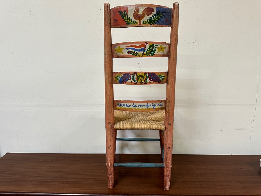 Peter Hunt (1896-1967, American) American Folk Art Hand Painted Wooden Rush Seat Chair 17W X 15D X 44H [Photo 8]