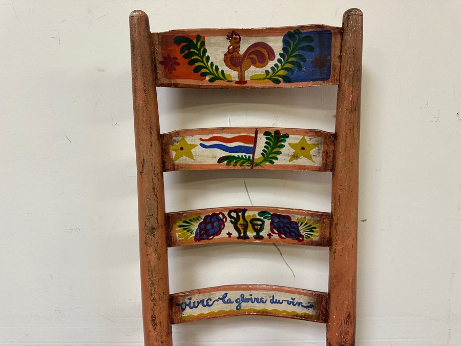 Peter Hunt (1896-1967, American) American Folk Art Hand Painted Wooden Rush Seat Chair 17W X 15D X 44H [Photo 3]