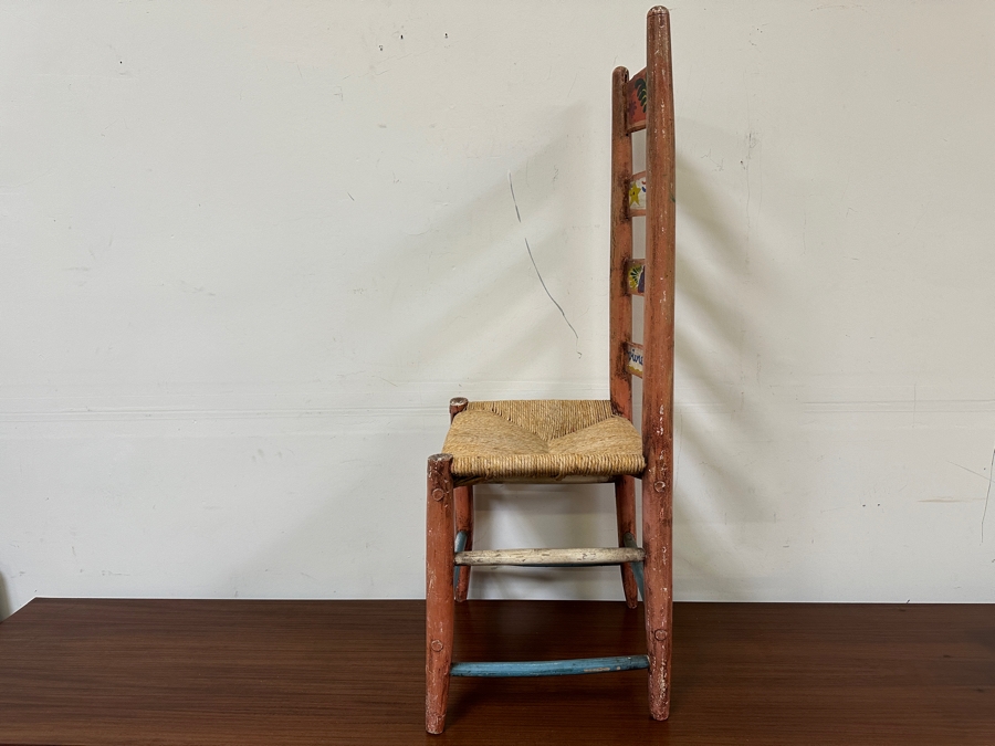 Peter Hunt (1896-1967, American) American Folk Art Hand Painted Wooden Rush Seat Chair 17W X 15D X 44H [Photo 7]