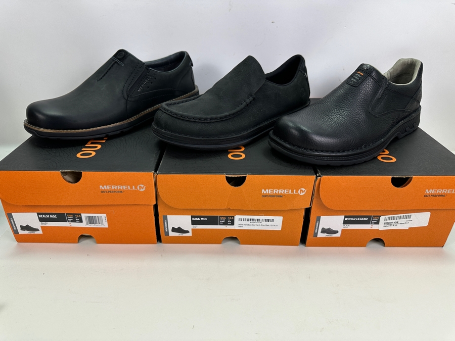 Three New Pair Merrill Black Slip-on Leather Shoes Size 10.5 Retails $400+ [Photo 2]