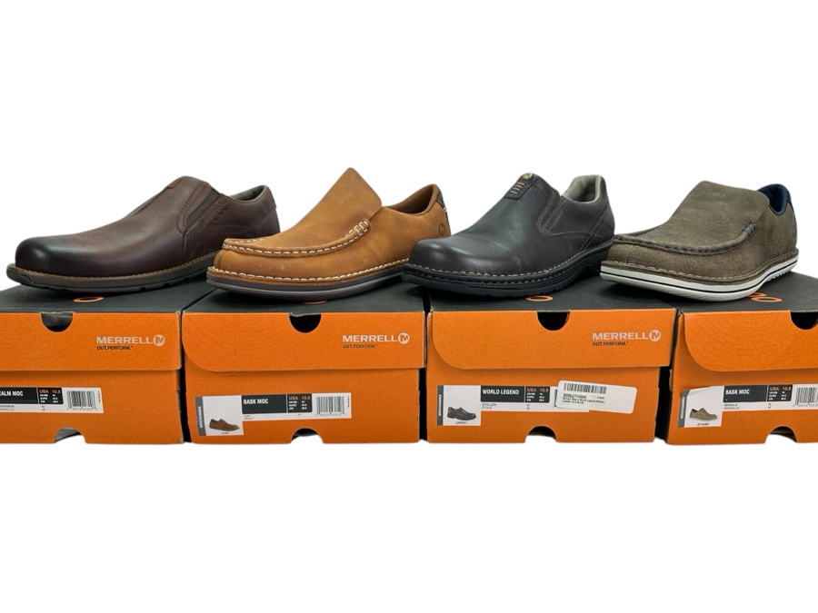 Four New Pair Merrill Slip-on Leather Shoes Size 10.5 Retails $500+