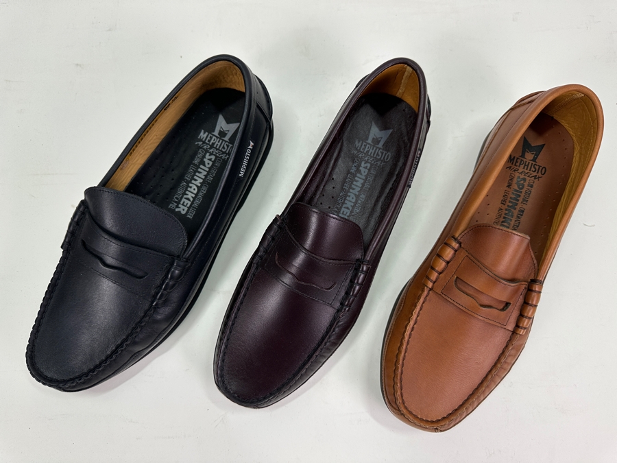 Three New Pair Mephisto Penny Loafer Slip-on Leather Shoes Black, Brown, Tan Size 10.5 Retails $1,000 [Photo 2]