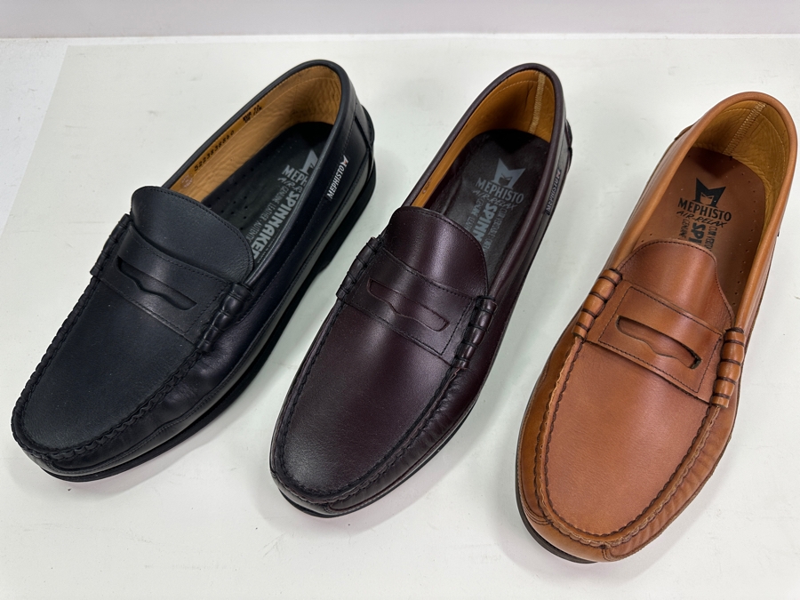 Three New Pair Mephisto Penny Loafer Slip-on Leather Shoes Black, Brown, Tan Size 10.5 Retails $1,000 [Photo 3]