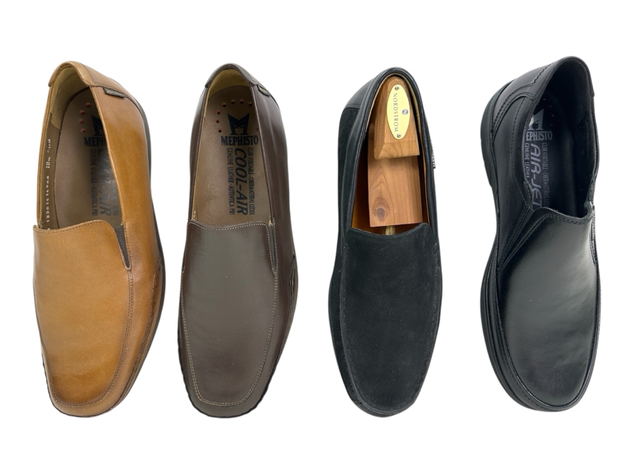 Four New Pair Mephisto Slip-on Leather/Suede Shoes Black, Brown, Tan Size 10.5 Retails $1,200+