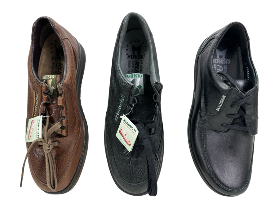 Three New Pair Mephisto Lace-up Leather Shoes Black, Brown Size 10.5 Retails $1,000
