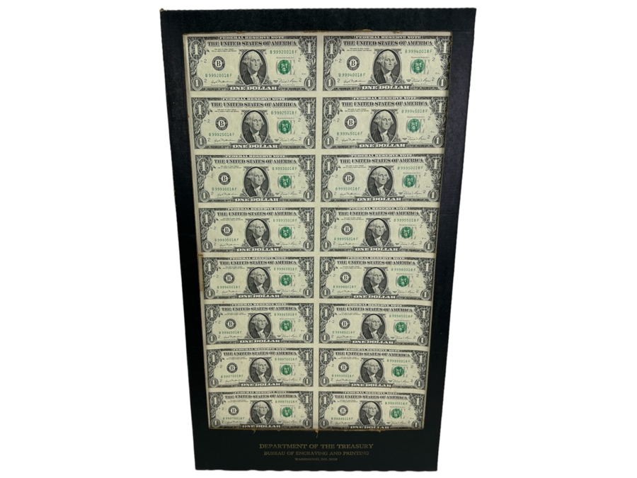 1981 Department Of The Treasury Bureau Of Engraving And Printing $1 Sheet Of 16 Notes 14 X 24
