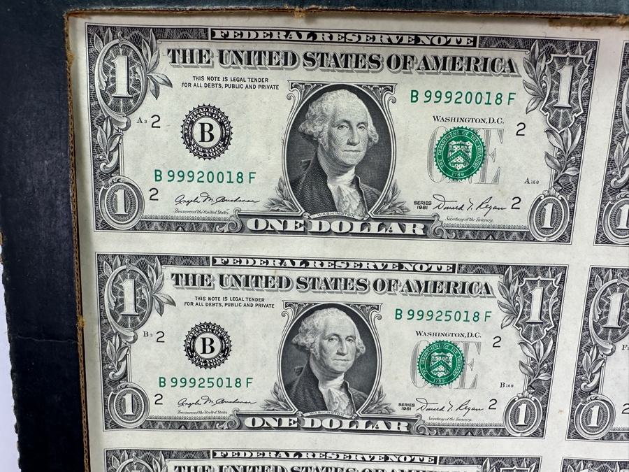 1981 Department Of The Treasury Bureau Of Engraving And Printing $1 Sheet Of 16 Notes 14 X 24 [Photo 4]