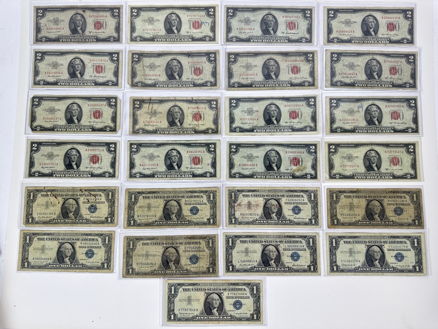 (16) Vintage United States $2 Dollar Bills And (9) Vintage United States $1 Dollar Bills [Photo 2]