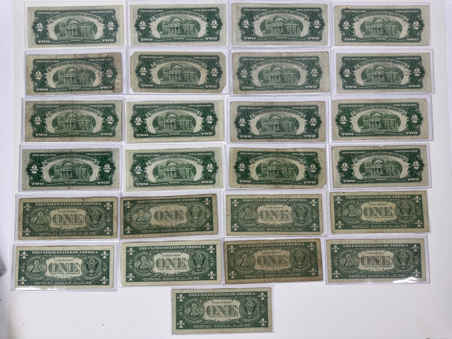 (16) Vintage United States $2 Dollar Bills And (9) Vintage United States $1 Dollar Bills [Photo 17]