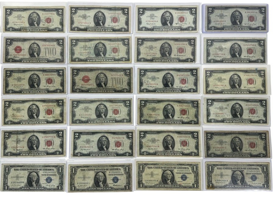 (20) Vintage United States $2 Dollar Bills And (4) Vintage United States $1 Dollar Bills