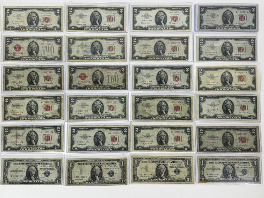 (20) Vintage United States $2 Dollar Bills And (4) Vintage United States $1 Dollar Bills [Photo 2]