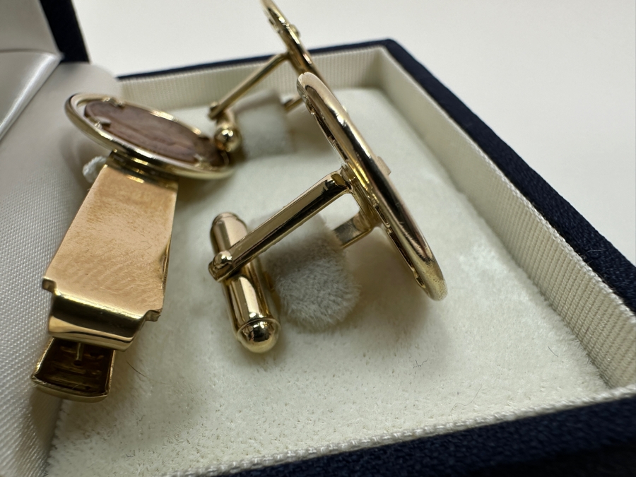 Gold Filled Indian Head Cent Cuff Links And Tie Tack High-End Set By Friedlander & Sons 25.7g [Photo 6]