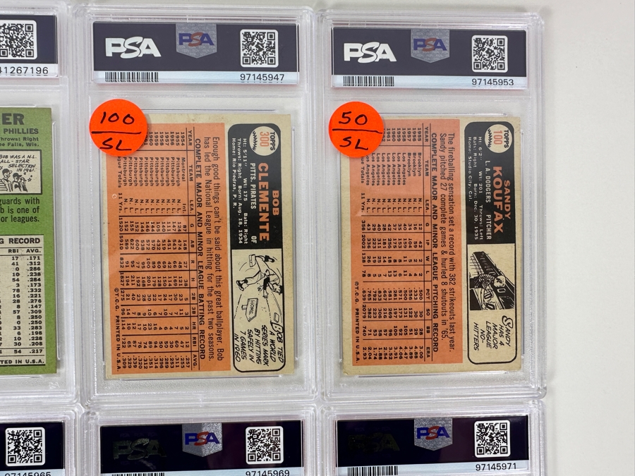 (12) Vintage 1960-1967 PSA Graded Baseball Cards: Hall Of Famers: Pete Rose, Bob Uecker, Yogi Berra, Sandy Koufax, Roberto Clemente, Duke Snider, Rocky Colavito, Don Drysdale, Al Kaline, Willie McCovey, Whitey Ford  [Photo 11]