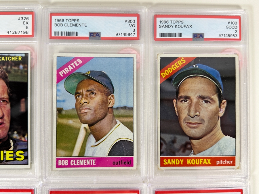 (12) Vintage 1960-1967 PSA Graded Baseball Cards: Hall Of Famers: Pete Rose, Bob Uecker, Yogi Berra, Sandy Koufax, Roberto Clemente, Duke Snider, Rocky Colavito, Don Drysdale, Al Kaline, Willie McCovey, Whitey Ford  [Photo 3]