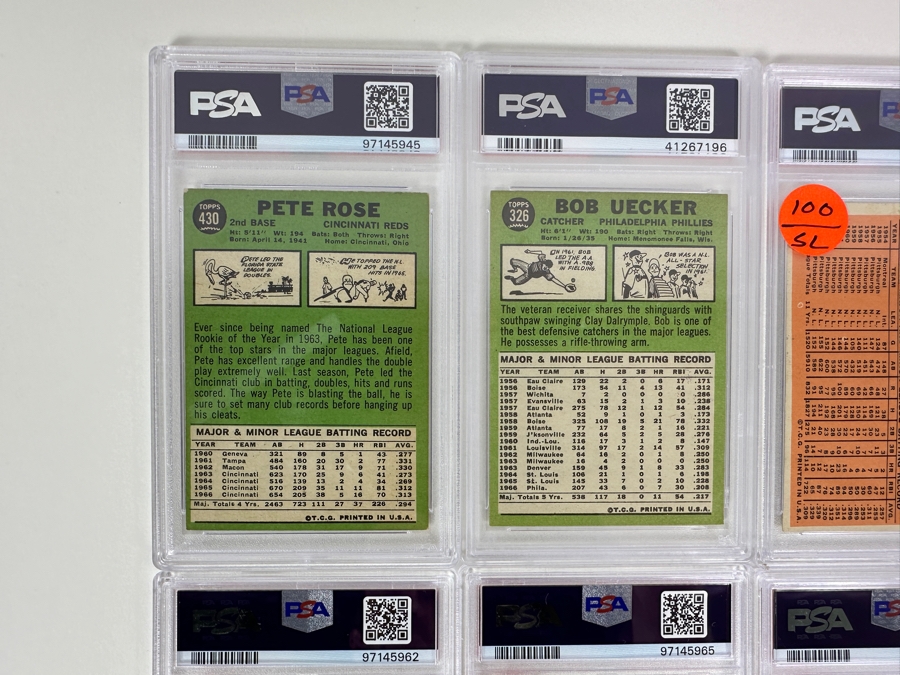 (12) Vintage 1960-1967 PSA Graded Baseball Cards: Hall Of Famers: Pete Rose, Bob Uecker, Yogi Berra, Sandy Koufax, Roberto Clemente, Duke Snider, Rocky Colavito, Don Drysdale, Al Kaline, Willie McCovey, Whitey Ford  [Photo 10]