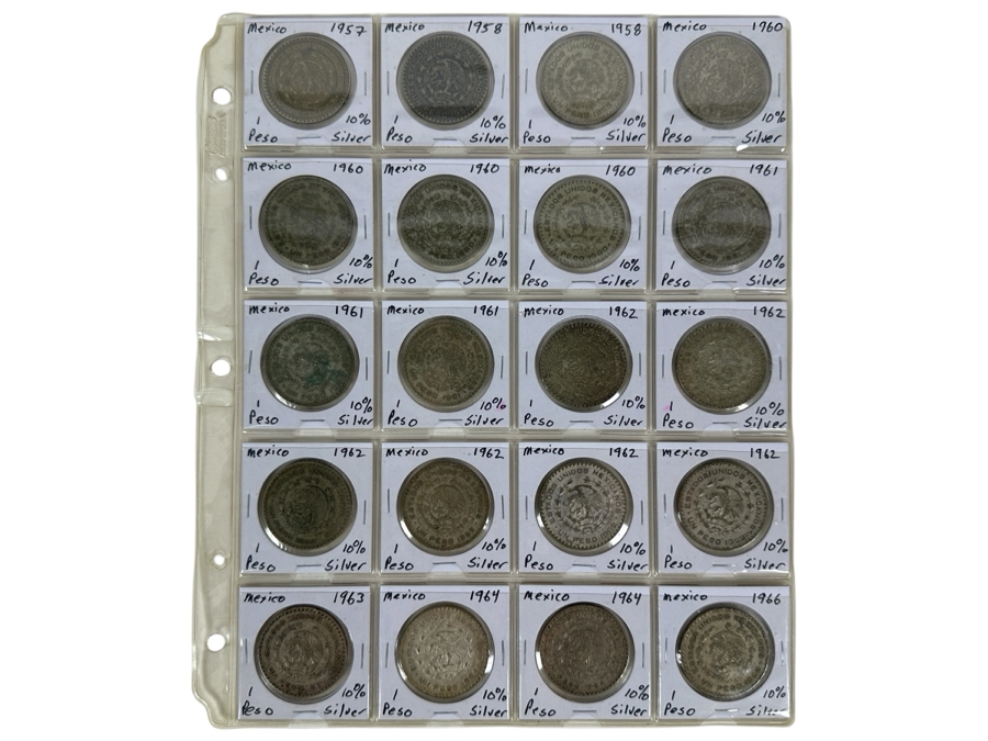 Sheet Of 20 Mexican Silver 1-Pesos
