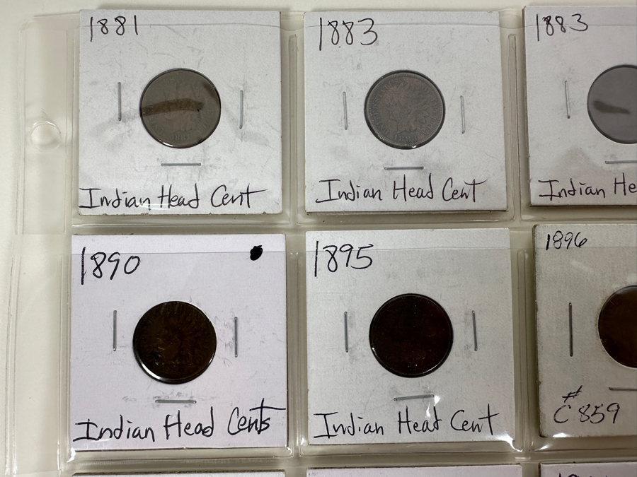 Sheet With 20 Indian Head Pennies In Holders From 1881 To 1906  [Photo 8]