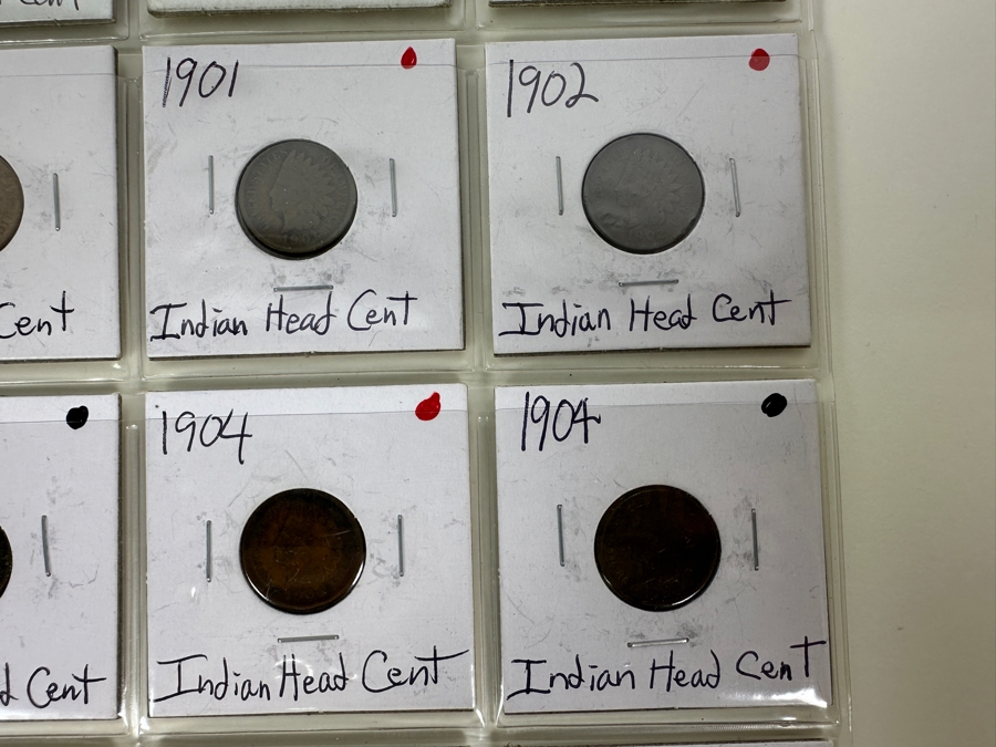 Sheet With 20 Indian Head Pennies In Holders From 1881 To 1906  [Photo 11]
