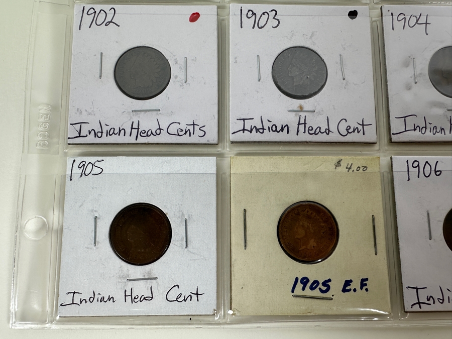 Sheet With 20 Indian Head Pennies In Holders From 1881 To 1906  [Photo 12]