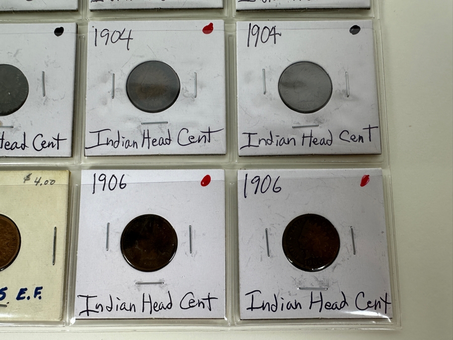 Sheet With 20 Indian Head Pennies In Holders From 1881 To 1906  [Photo 13]