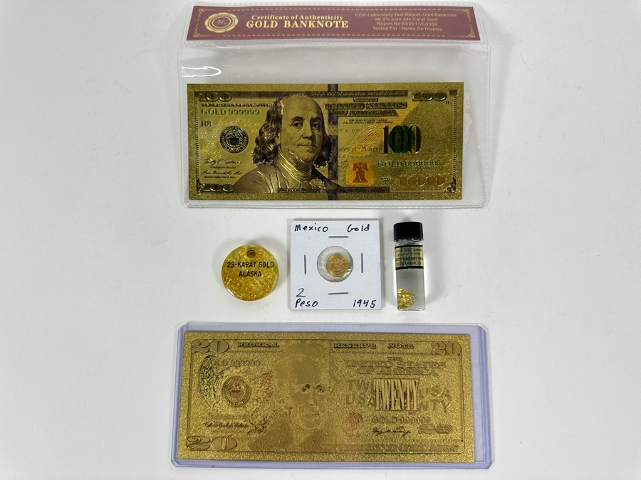 Gold Starter Kit: Mexican Gold Coin, Alaskan Gold, Knotts Berry Farm Gold, Gold Banknote  [Photo 13]