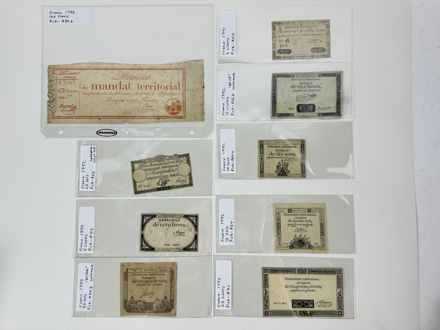1791 To 1796 Currency Collection From France 9 Genuine Notes [Photo 17]