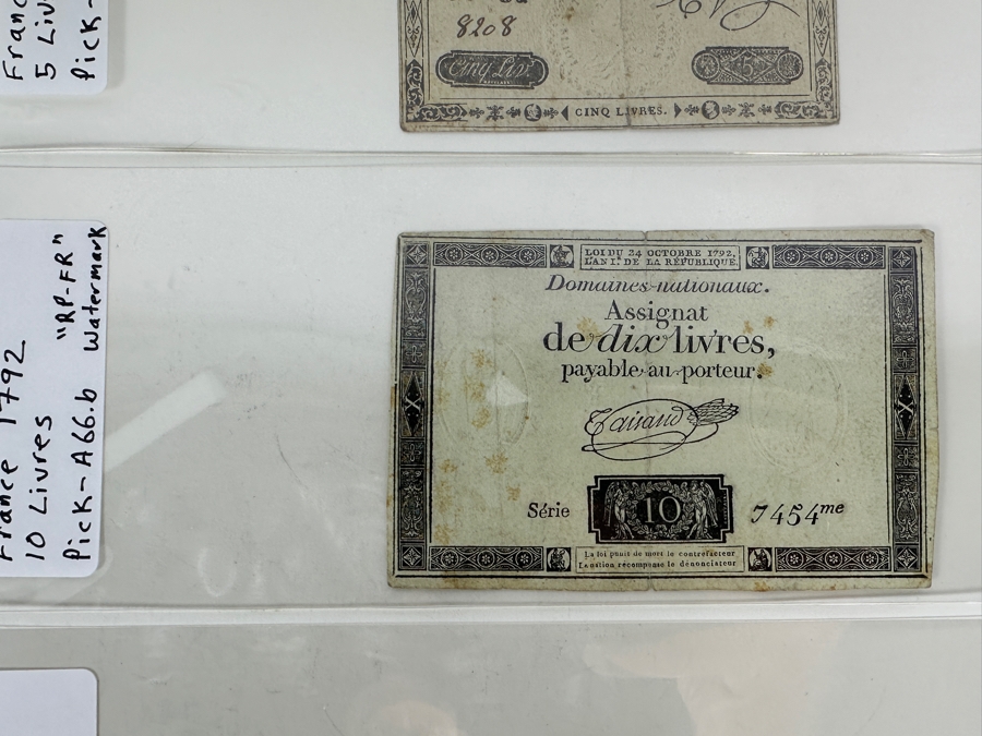 1791 To 1796 Currency Collection From France 9 Genuine Notes [Photo 14]