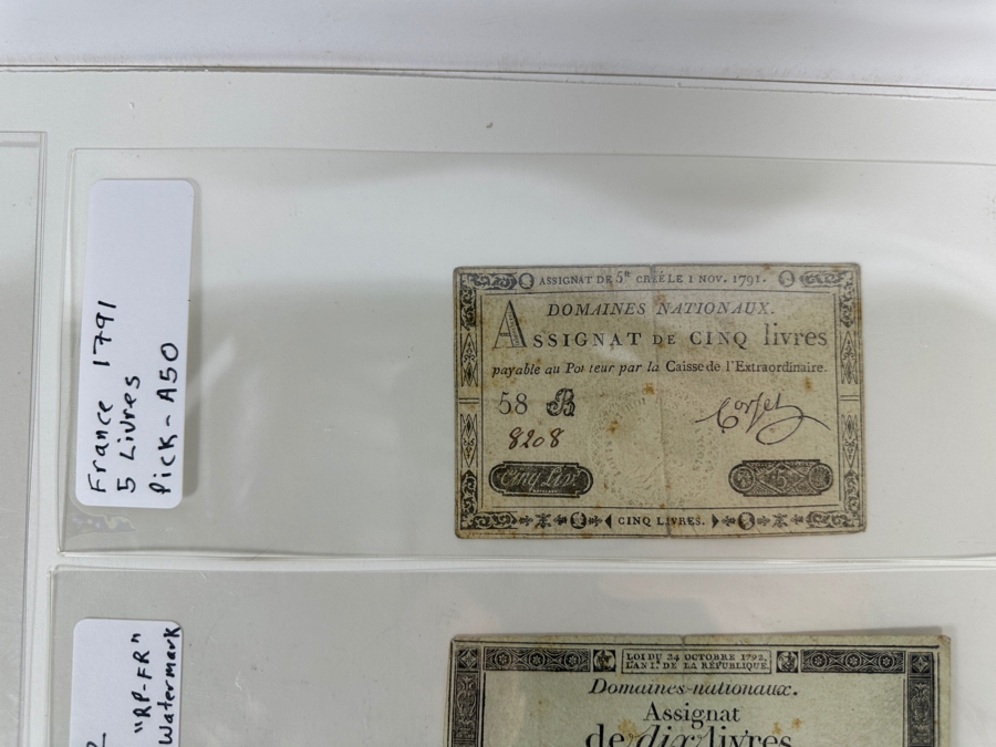 1791 To 1796 Currency Collection From France 9 Genuine Notes [Photo 15]