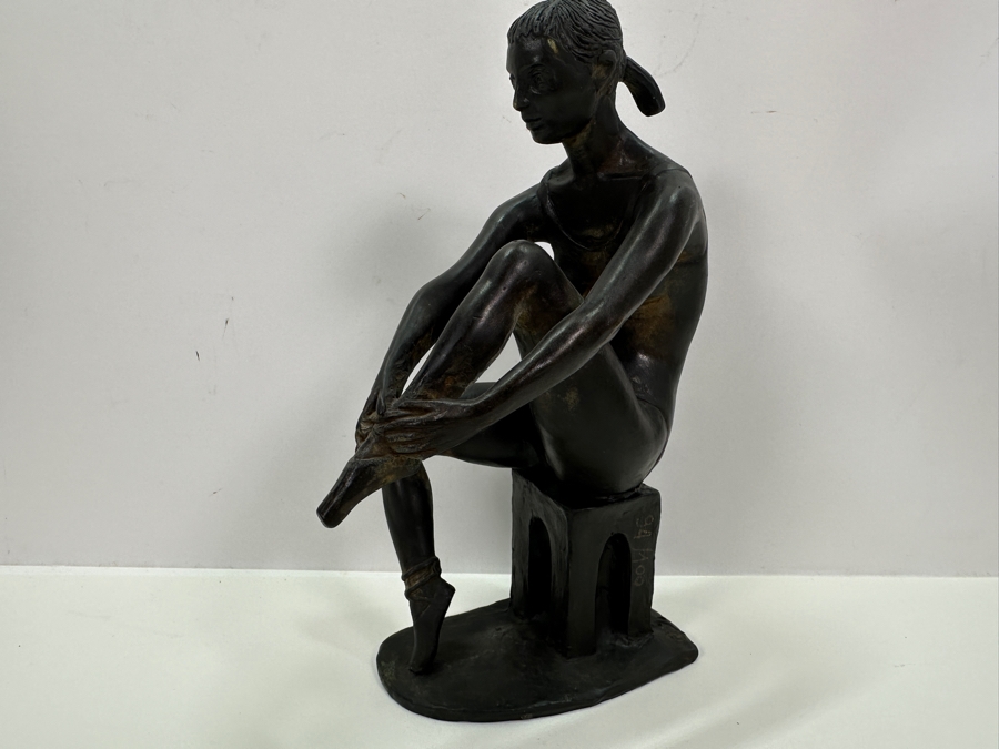 Quagliotti (Italian) Bronze Ballerina Sculpture Signed And Titled 'Il Riposo Della Ballerina' (The Ballerina's Rest) Numbered 94 Of 100 With La Spirale 2000 Gallery Brochure 6W X 4D X 9.5H [Photo 3]