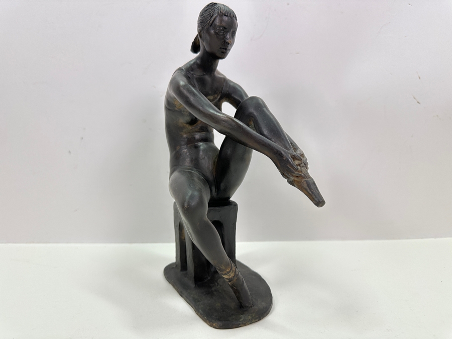 Quagliotti (Italian) Bronze Ballerina Sculpture Signed And Titled 'Il Riposo Della Ballerina' (The Ballerina's Rest) Numbered 94 Of 100 With La Spirale 2000 Gallery Brochure 6W X 4D X 9.5H [Photo 14]