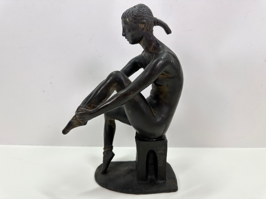 Quagliotti (Italian) Bronze Ballerina Sculpture Signed And Titled 'Il Riposo Della Ballerina' (The Ballerina's Rest) Numbered 94 Of 100 With La Spirale 2000 Gallery Brochure 6W X 4D X 9.5H [Photo 6]