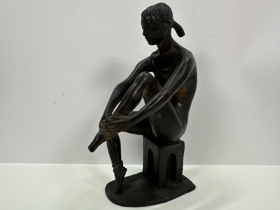 Quagliotti (Italian) Bronze Ballerina Sculpture Signed And Titled 'Il Riposo Della Ballerina' (The Ballerina's Rest) Numbered 94 Of 100 With La Spirale 2000 Gallery Brochure 6W X 4D X 9.5H [Photo 4]