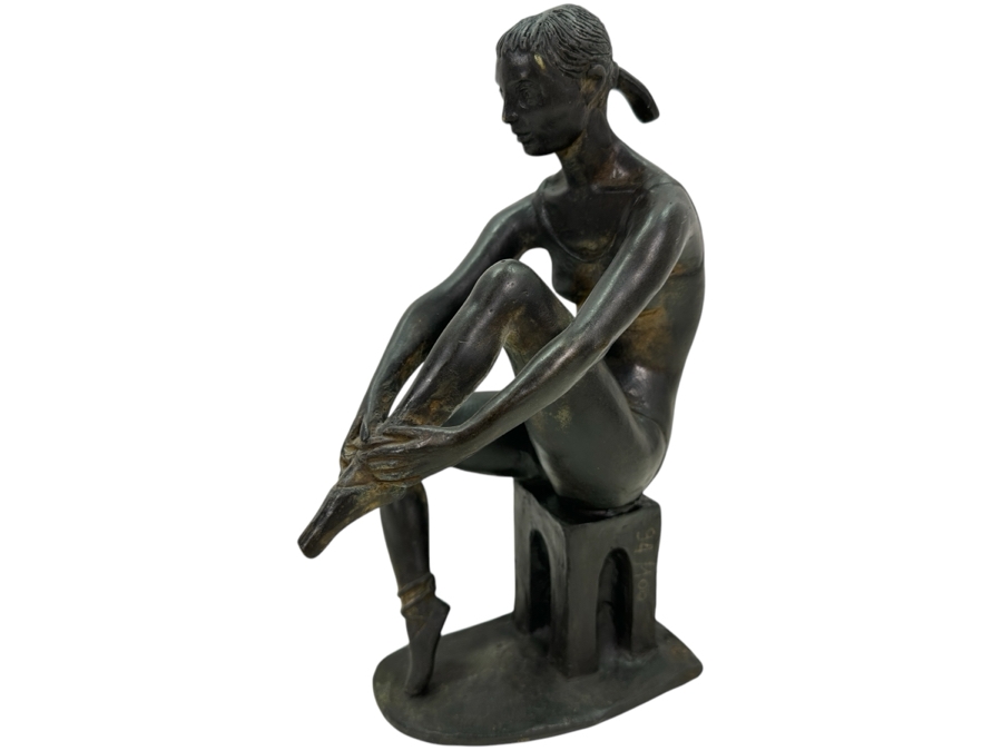 Quagliotti (Italian) Bronze Ballerina Sculpture Signed And Titled 'Il Riposo Della Ballerina' (The Ballerina's Rest) Numbered 94 Of 100 With La Spirale 2000 Gallery Brochure 6W X 4D X 9.5H
