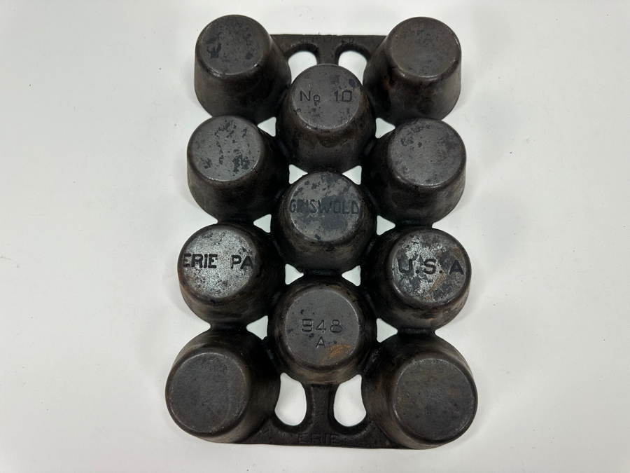 Antique Griswold Erie, PA No. 10 948 Cast Iron Muffin Popover Pan 11W X 7.5D X 1.5H [Photo 7]