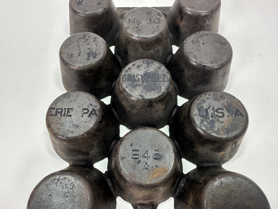 Antique Griswold Erie, PA No. 10 948 Cast Iron Muffin Popover Pan 11W X 7.5D X 1.5H [Photo 8]