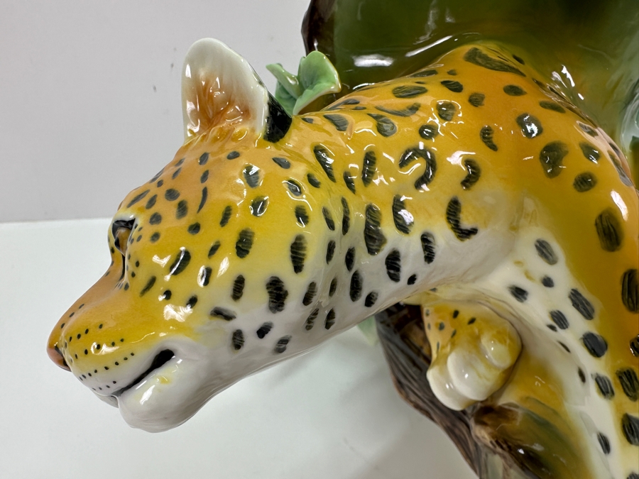 Franz Collection Jungle Beauties Safari Leopard Porcelain Vase (Top Of One Of The Tree Branches Has Been Repaired - See Photos) 14H Retails $1,180 [Photo 14]