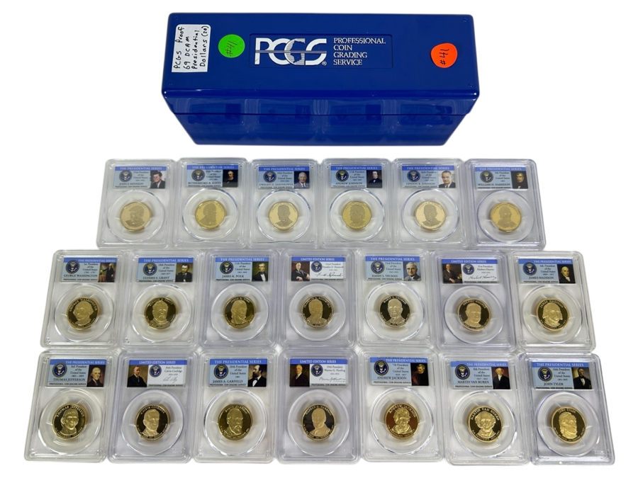 PCGS Box With 20 Different PCGS High Grade Presidential Proof Dollars  [Photo 1]