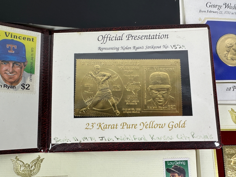 Collection Of First Day Covers Stamps: Clemente, Nolan Ryan 23k Gold, Space Shuttle, Cabrillo, Presidents & Others  [Photo 4]