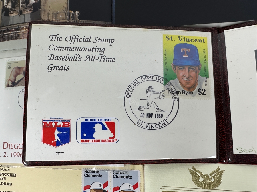 Collection Of First Day Covers Stamps: Clemente, Nolan Ryan 23k Gold, Space Shuttle, Cabrillo, Presidents & Others  [Photo 3]