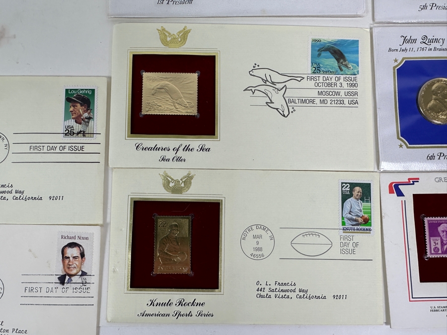 Collection Of First Day Covers Stamps: Clemente, Nolan Ryan 23k Gold, Space Shuttle, Cabrillo, Presidents & Others  [Photo 6]