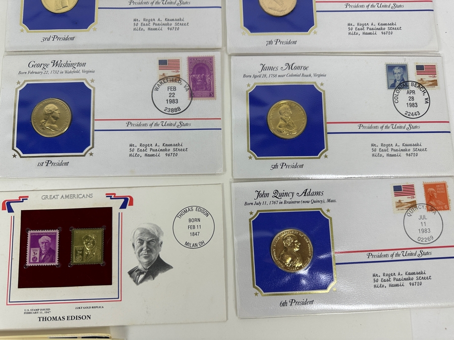 Collection Of First Day Covers Stamps: Clemente, Nolan Ryan 23k Gold, Space Shuttle, Cabrillo, Presidents & Others  [Photo 10]
